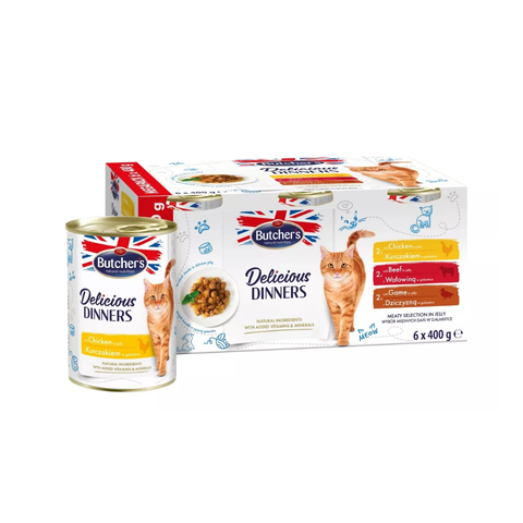 Butcher'S Delicious Dinners Mega Pack Food For Cats Chicken/Beef/Game in Jelly 6X400G
