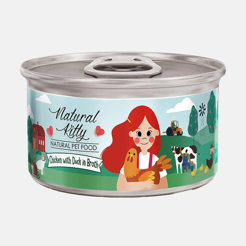 ناتشورال كيتي طعام رطب بنكهة الدجاج والبط مع المرق للقطط البالغة والصغيرة