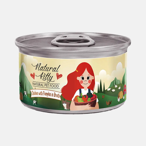 ناتشورال كيتي طعام رطب بنكهة الدجاج واليقطين مع المرق للقطط البالغة والصغيرة