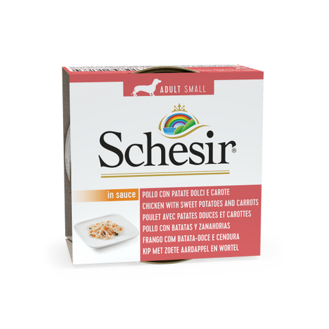 Schesir cans Chicken with Sweet Potatoes Carrots for Small breed Dogs 85g