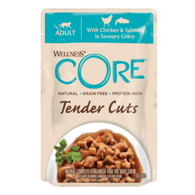 Wellness Core Tinder Cut Chicken & Salmon in Gravy pouches for Cats 85g