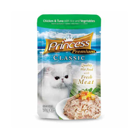 Princess Classic Chicken and Tuna with Rice and Vegetables Pouches for Adult Cats 70g