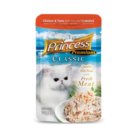 Princess Classic Wet Food with Chicken, Tuna, Rice & Crabstick for Adult Cats