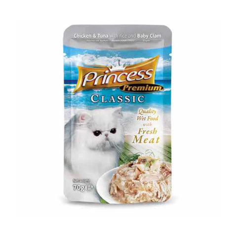 Princess Classic Wet Food with Chicken, Tuna, Rice & Baby Clam for Adult Cats