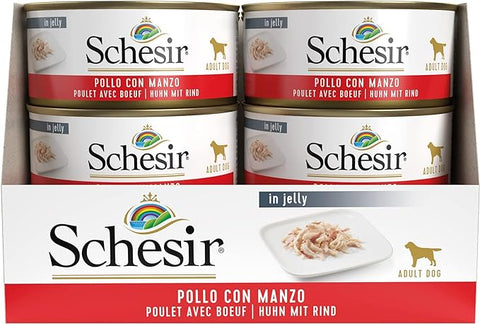 Schesir Wet Dog Food - Chicken with Beef in Jelly 150g can