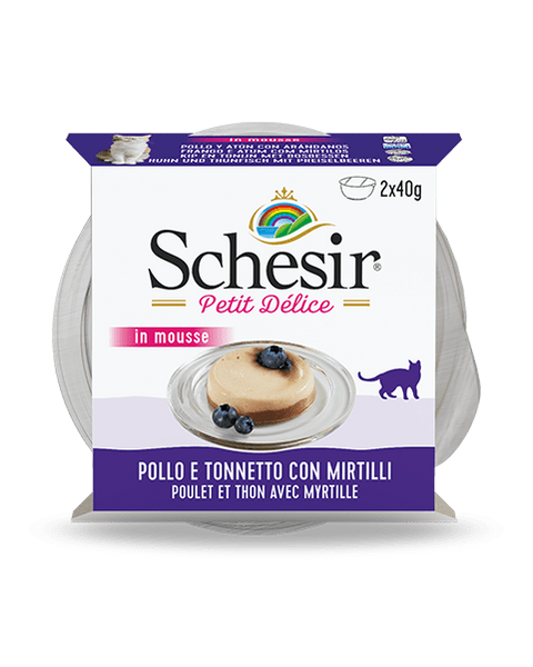 Schesir Petite Mousse for Cats - Chicken, Tuna & Blueberries 40g 2 cans