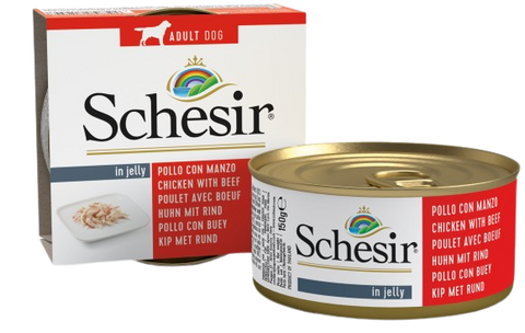 Schesir Wet Dog Food - Chicken with Beef in Jelly 150g can