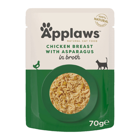 أبلاوز طعام رطب بنكهة الدجاج والهليون والأرز مع المرق للقطط البالغة