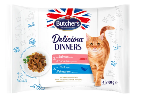 Butcher's Delicious Dinner Chunks in Jelly with Salmon & Trouts for Cats 4X100g