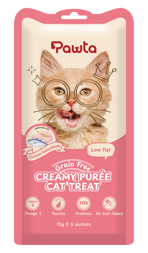 باوتا مكافات كريمية للقطط بطعم الدجاج والكاتسوبوشي 5 أظرف 12 جرام لكل ظرف