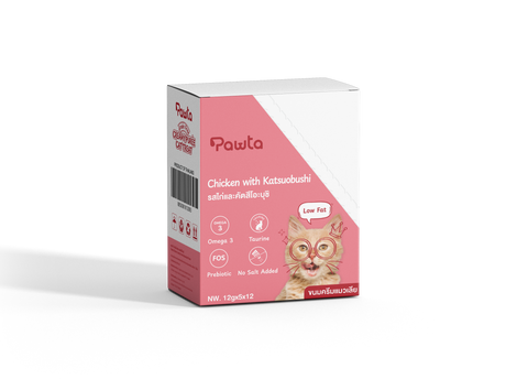 باوتا مكافات كريمية للقطط بطعم الدجاج والكاتسوبوشي 5 أظرف 12 جرام لكل ظرف