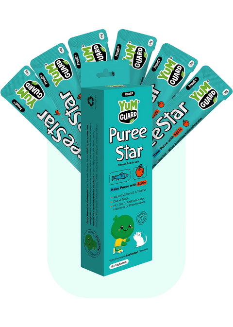 YumGuard Puree Treats with Hake & Apple for Adult Cats & Kittens