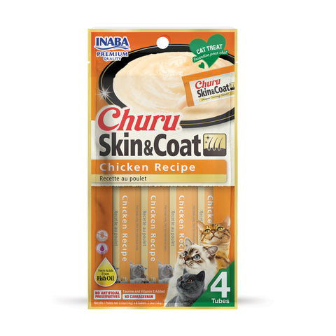 Inaba Churu Skin & Coat Creamy Treats with Chicken for Cats 4x14g
