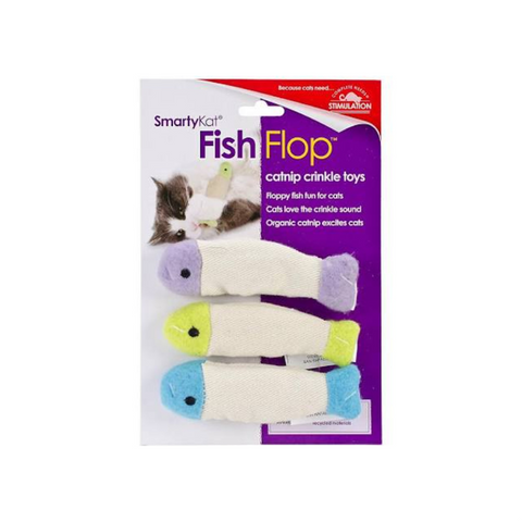 SmartyKat Cat Toy Fish Flop Crinkle Plush S/3