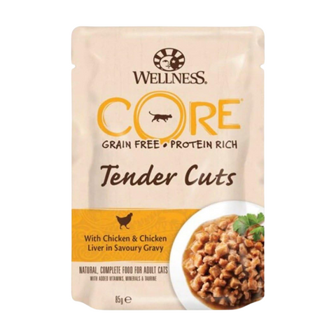 Wellness Core Tender Cuts Pouches Chicken & Chicken Liver in Gravy for Cats 85g