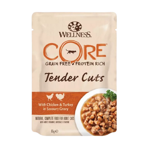 Wellness Core Tender Cuts Pouches Chicken & Turkey in Gravy for Cats 85g