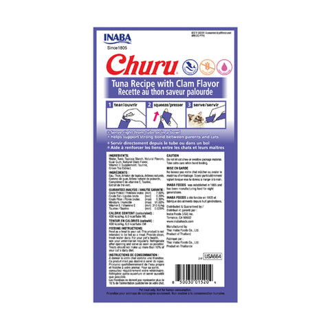Inaba Churu Creamy Treats with Tuna & clam for Cats 4x14g