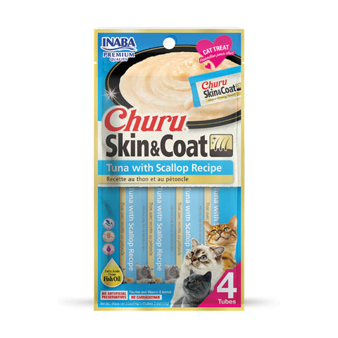 Inaba Churu Skin & Coat Creamy Treats with Tuna & Scallop for Cats 4x14g