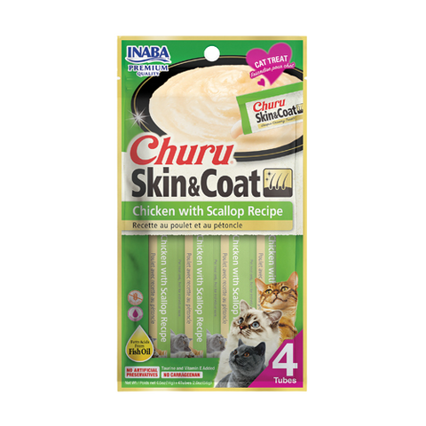 Inaba Churu Skin & Coat Cat Treat - Chicken & Scallop Creamy Sticks 14gX4