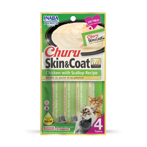 Inaba Churu Skin & Coat Creamy Treats with Chicken & Scallop for Cats 4x14g