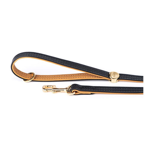 MyFamily Hermitage Dog Leash in Genuine Italian Black Leather with Golden finishing