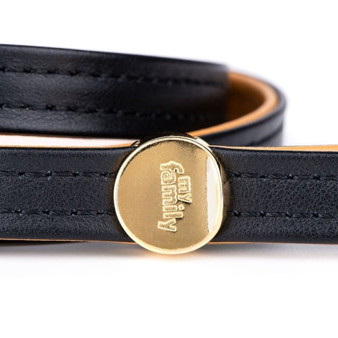 MyFamily Hermitage Dog Leash in Genuine Italian Black Leather with Golden finishing