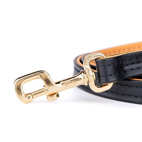 MyFamily Hermitage Dog Leash in Genuine Italian Black Leather with Golden finishing